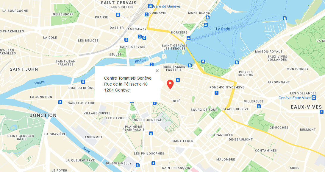 Adresse du Centre Tomatis sur une carte de Genève